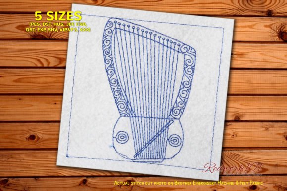 Lyre Stringed Musical Instrument Redwork Embroidery Review